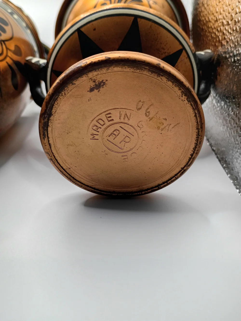 Vintage Hand Painted Greek Copper Vase Set